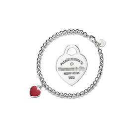 Original brand Classic TFF 925 Sterling Silver Heart 4mm Round Bead Bracelet Tie Home Drop Glue Enamel Love Gift With logo