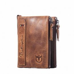 bullcaptain leather men's wallet leather zipper buckle short mey wallet card holder coin purse RFID wallet QB06 l9Zm#