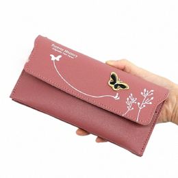 women's PU Leather Lg Wallets Luxury Brand Female Card Holder Wallet with Coin Purse Ladies Wool Ball Butterfly Clutch Bag C0uc#