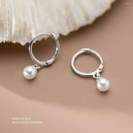 Hoop Earrings LAVIFAM 925 Sterling Silver Simple Smooth Round Synthetic Pearl Ear Buckle Inner 8mm Small Size Jewellery