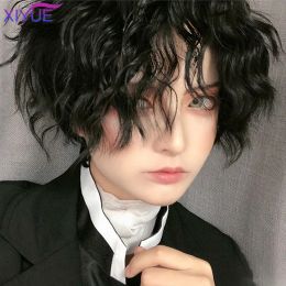 Wigs XIYUE Ashion Men Short Wig Light Yellow Blonde Synthetic Wigs With Bangs For Male Women Boy Cosplay Costume Anime Halloween