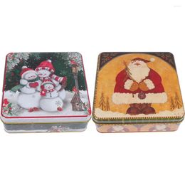 Storage Bottles 2Pcs Xmas Tinplate Box Square Candy Cookie Gift Container For Chocolate