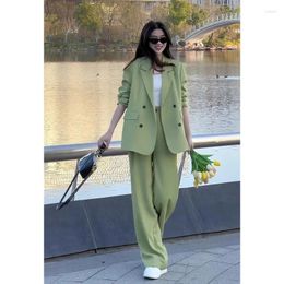 Women's Two Piece Pants Fall/Winter Retro Casual Cropped Blazer Wide-leg Set Commuter Solid Double-breasted Trousers Two-piece