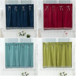 Plaid Window Curtains Short Curtain for Kitchen Cabinet Bedroom Separate Curtain Cafe Bar Door Half-Curtain Home Decor Drapes