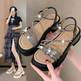 Sandals 38-40 Refined Women Comfortable Outdoor Butterfly Casual Rhinestone Slippers Round On Plus Size Sandalias Mujer