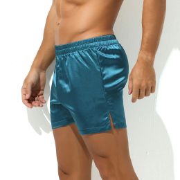 Mens Satin Shorts Underwear Mid Waist Side Split Boxer Brief Loungewear Sleepwear Bottoms Homme Panties