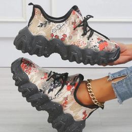 Casual Shoes 2024 Style Large Size Printing Flying Woven Mesh Sponge Cake Sole Increased Thick Sports Women's