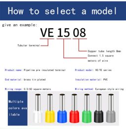 1000pcs/Pack E1508 E1510 E1512 E1518 Insulated Ferrules Terminal Block Cord End Wire Connector Electrical Crimp Terminator