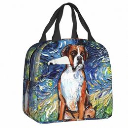 starry Night Boxer Insulated Lunch Bags for Women Men Portable Pet Dog Lover Warm Cooler Thermal Lunch Box Beach Cam Travel 06x1#