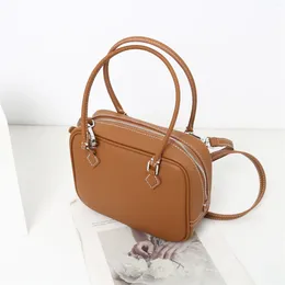 Shoulder Bags 2024 Fashion Genuine Leather Women's Soft Ladies Crossbody Bag High Quality Feather Handbags Brown