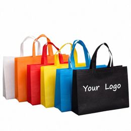 wholesales 500pcs/lot Custom Logo N Woven Fabric Shop Bags Reusable Tote Bag with Handle for Packaging/Gift/Storage K1Ff#