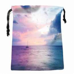 high quality Custom Beach printing storage bag drawstring bag gift Satin bags 18*22cm Compri Type Bags 276M#