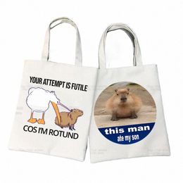 capybara Funny Canvas Simple Carto Print OK I Pull Up Shop Bags Girls Animal Fi Life Casual Pacakge Hand Bag V9NR#