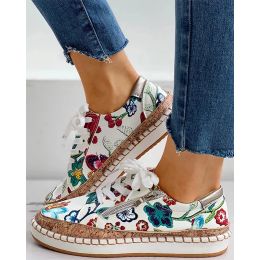 Shoes 2023 Women Sneakers Elegant Floral Printed Lace Up Female Flat Shoes Fashion Round Toe Lady Vulcanized Shoes Women Casual Shoes