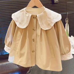 Jackets 2024 Spring Autumn Girls Baby Trench Coats Fashion Kids Embroidery Collar Casual Jacket Children Birthday Clothes