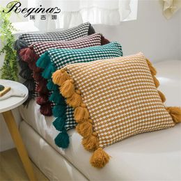 Pillow REGINA Spot Plaid Cute Tassel Cover Gray Wine Orange Green Home Decorative Throw For Sofa Bed Case