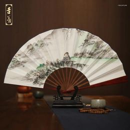 Decorative Figurines JiShan Fan Man 10 Inch Annatto Hand-painted White Paper Calligraphy Gifts Chinese Wind Landscape Folding Male Fans