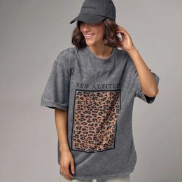 American High Street Leopard Print Short Sleeved T-shirt for Women Summer Vintage Washed Loose