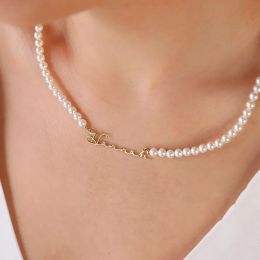 Necklaces Custom Name Necklace for Women Personalized Imitation Pearl Choker Waterproof Stainless Steel Jewelry Customized Unique Gifts