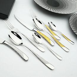 Dinnerware Sets Kitchen Tableware Cutlery Set Silver Flatware Stainless Steel Luxury Fork Spoons Knives Western Dinner Gold