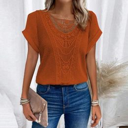 Women's Blouses Women Tops Hollow Out Crochet Summer T-shirt O-Neck Short Sleeve Pullover Casual Tee Shirt Streetwear