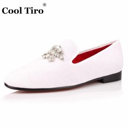 Veet Dress 831 Men White Loafers Smoking Slippers Rhinestones Crystal Tassel Party Wedding Flats Casual Shoes Slip Moccasins 56531
