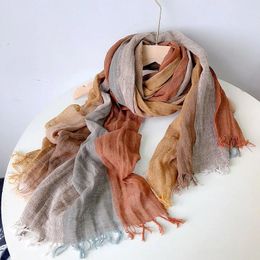 Spring and Summer Thin Style 100% Linen Scarf Women Linen Scarf Coffee Color Striped Long Scarf for Women 240320