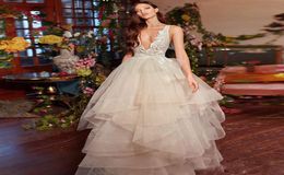 Ivory Cascading Ruffles Beach Wedding Dresses Tiere Bridal Gown Deep V Neck Backless Bohemian Tulle Wedding Gowns9690101