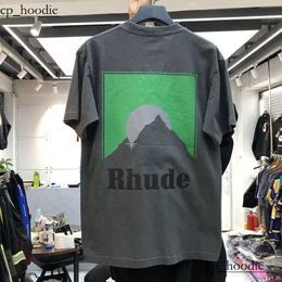 Men's T-shirts Men Women Vintage Heavy Fabric RHUDE BOX PERSPECTIVE Tee Slightly Loose Tops Multicolor Logo Nice Washed 9110