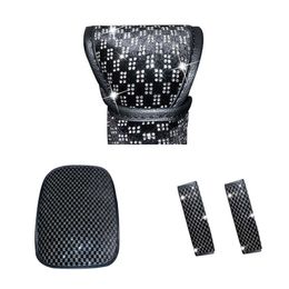 Upgrade Bling Car Accessories For Women Diamond Car Steering Wheel Cover Gear Cover Armrest Pad 2Pcs Shoulder Pad Interior Decor Set