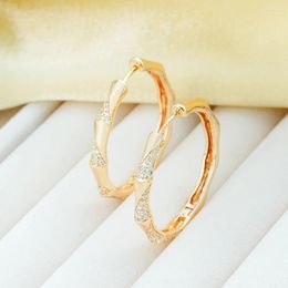 Hoop Earrings Bamboo Design Inlaid Zircon For Women Elegant Style 18K Gold Plated Fashion Jewelry Party Banquet Gift