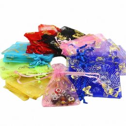 100pcs/lot 7x9cm Butterfly Wedding Gift Bags For Jewellery Bags And Packaging Organza Bag Drawstring Bag Storage Display Pouches o0zK#