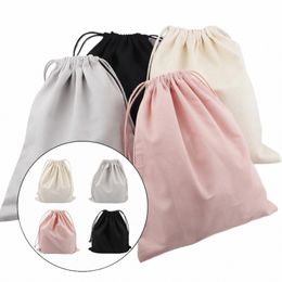 25x30cm Large Canvas Plain Drawstring Bags Travel Gift Laundry Bag Reusable q5A8#