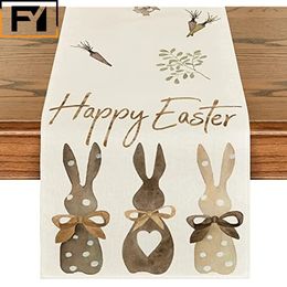 Carrot Bunny Happy Easter Table Runner Spring Summer Seasonal Holiday Kitchen Decoration Suitable Indoor Home Party Decor 240325