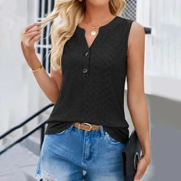 Women's Blouses Women Vest Soft Stretchy Top Stylish V-neck Pullover Tops With Button Detail Hollow Design Summer For