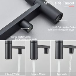 Black Filtered Kitchen Faucet Pure Water Pull Out Brass Sink Faucet Dual Handle Hot&Cold Drinking Water Purified Mixer Taps