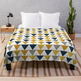 Blankets Arrows: Light Mustard Yellow Dark Blue Grey And White Geometric Pattern Throw Blanket