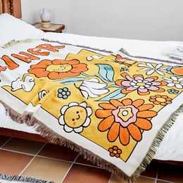 Ins Yellow Sun Flower Throw Blanket Tapestry Bedspread Outdoor Camping Beach Towels Sofa Chair Cover Mat Knitted 240327