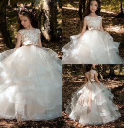 Flower Girl Dresses Weddings Blush Pink Princess Tutu Sequined Appliqued Lace Bow Kids Princess Kids Party Birthday Gowns5930451