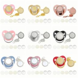 10Pcs/set Blank Baby Pacifier Clips Sublimation Custom Nipple Personalized Golden Bling Silicone Infant Dummy born Pacifiers 240322