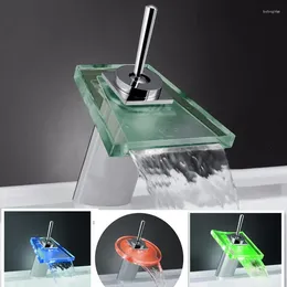 Bathroom Sink Faucets LED Waterfall Basin Faucet Wash Mixer Tap Chrome Finished Colourful Deck Mounted CL-204