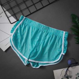 Sexy Men Ice Silk Panties Hollow Boxer Briefs Bulge Pouch Underwear Soft Boxer Shorts Trunks Summer Breathable Underpants