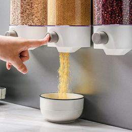 Jars Grain Plastic Food Moisture Mounted Cereal Dispenser Automatic Rice Kitchen Tank Transparent Box Wall Storage Proof