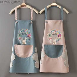 Aprons Kitchen can be wiped waterproof and oil resistant cartoon wreath rabbit kitchen apron women baking accessories 90*70 cm Y240401