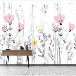 Wallpapers Wellyu Papel De Parede Custom Wallpaper Abstract Watercolour Wood Planks Pattern Flowers Mural Background Wall Behang Tapety