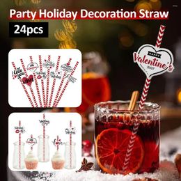 Disposable Cups Straws 24Pcs Valentine's Day Decoration Kitchen Straw Milkshake Cocktail Drinking Tube Wedding Party Bar Accessories