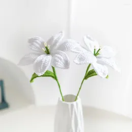 Decorative Flowers Cute Crochet For Indoor Decor Vibrant Hand-knitted Lily Bouquet Realistic Diy Craft Flower Gifts Home