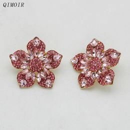 Stud Earrings Pink Glass Metal Flower For Women Elegant Heavy Styles Party Accessories Fashion Romantic Jewelry Fancy Gifts C1603