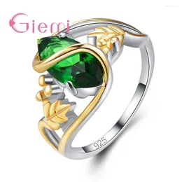 Cluster Rings 925 Sterling Silver Green Tree Leaves CZ Stone Statement Size 6-9 Cocktail Ring For Women Jewelry