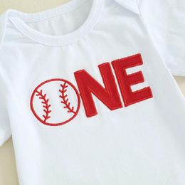 Clothing Sets Born Baby Boy Baseball First Birthday Outfit One Print Short Sleeve Romper Elastic Waist Long Pants Set Hat 3Pcs